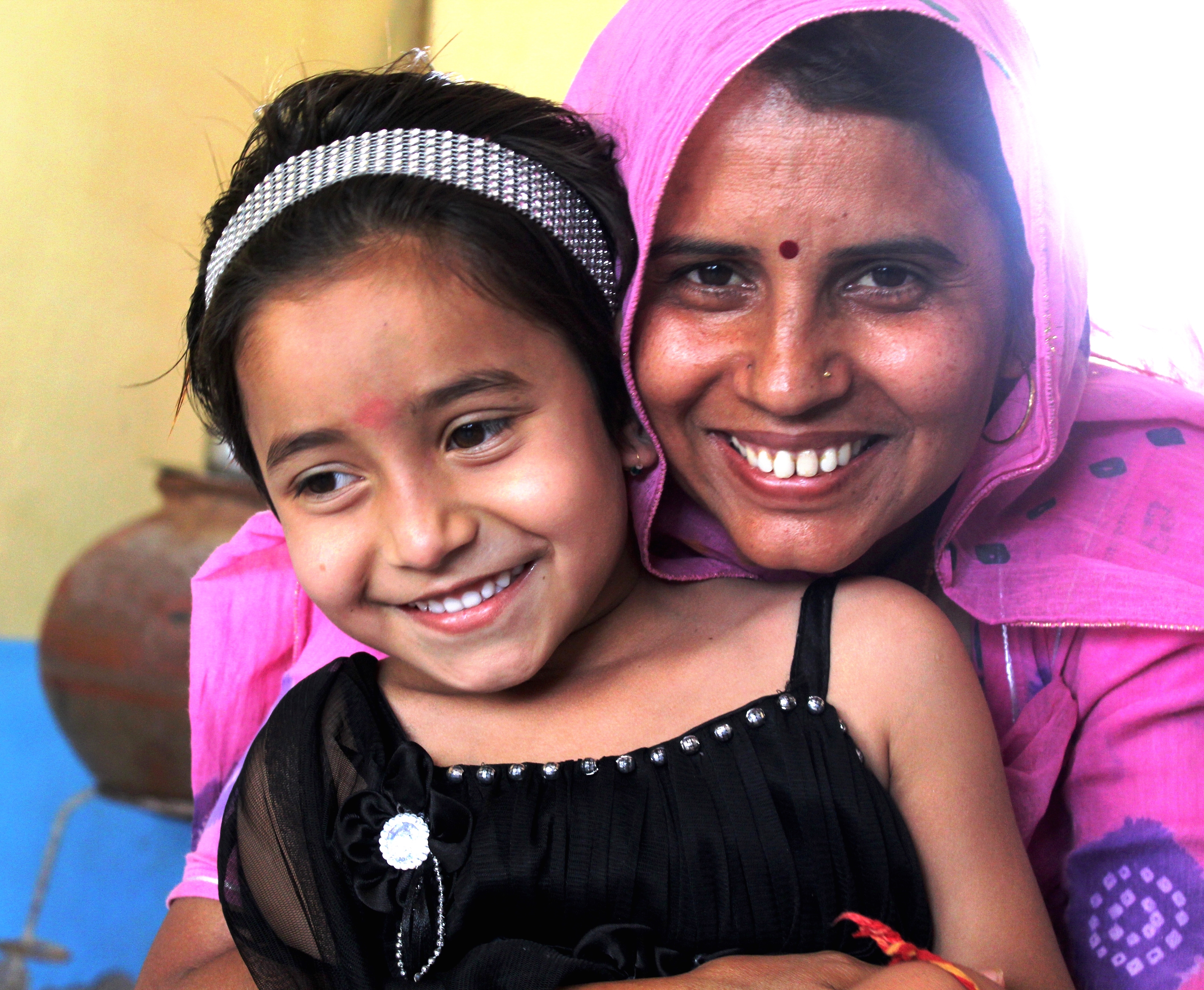 Meena Bhati with a girl from the village in Pali District, Rajasthan