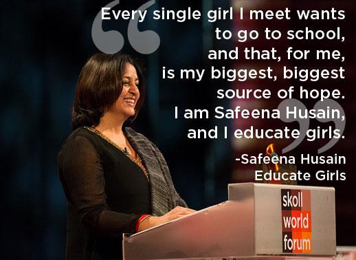 Executive Director and Founder of Educate Girls Safeena Husain accepting the 2015 Skoll Award for Social Entrepreneurship.